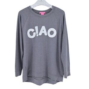 Isaac Mizrahi Gray Ciao Sequin Long Sleeve Raglan Top Women's Size L Holiday